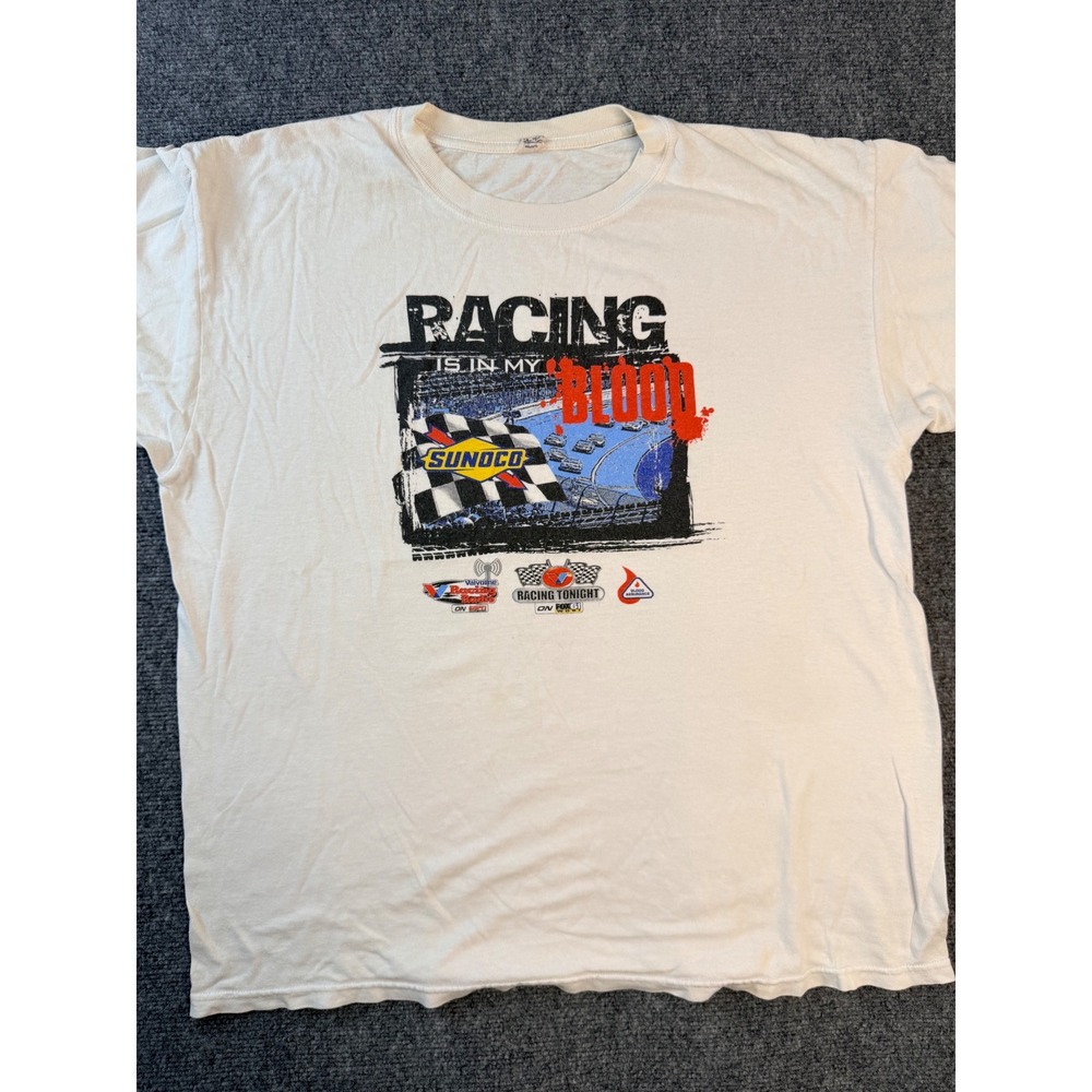Vintage Sunoco Racing Is In My Blood T-Shirt‎ Mens XL White NASCAR Graphic Tee